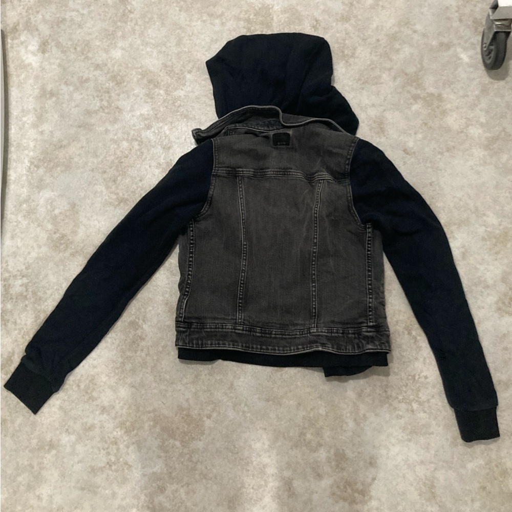 AEO 🦅 Black Denim Vest Sweatshirt Hoodie Jacket - Picture 6 of 11